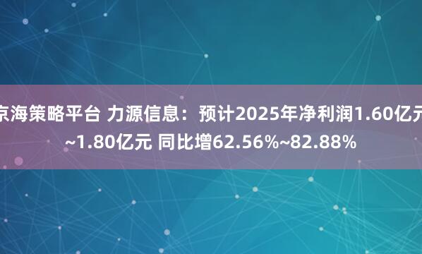 京海策略平台 力源信息：预计2025年净利润1.60亿元~1.80亿元 同比增62.56%~82.88%